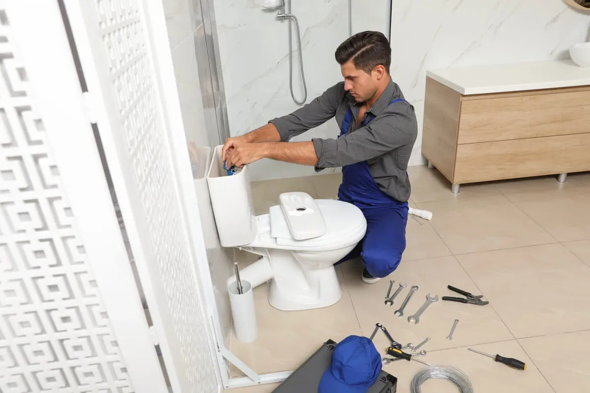 plumber fixing toilet